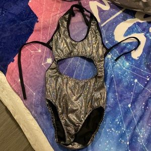 RaveWithMiGente silver open hole bodysuit!